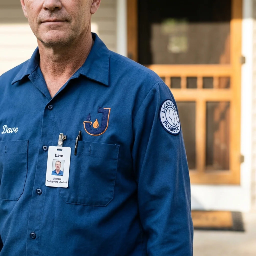 Licensed plumber showing ID badge in Vandergrift, PA