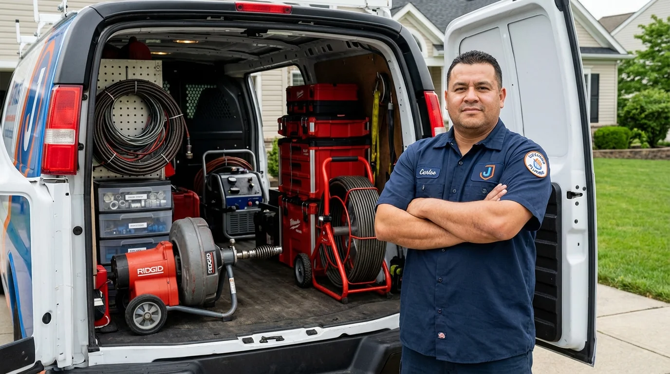 Professional drain cleaning equipment and Johns Plumbing LLC plumber in Vandergrift