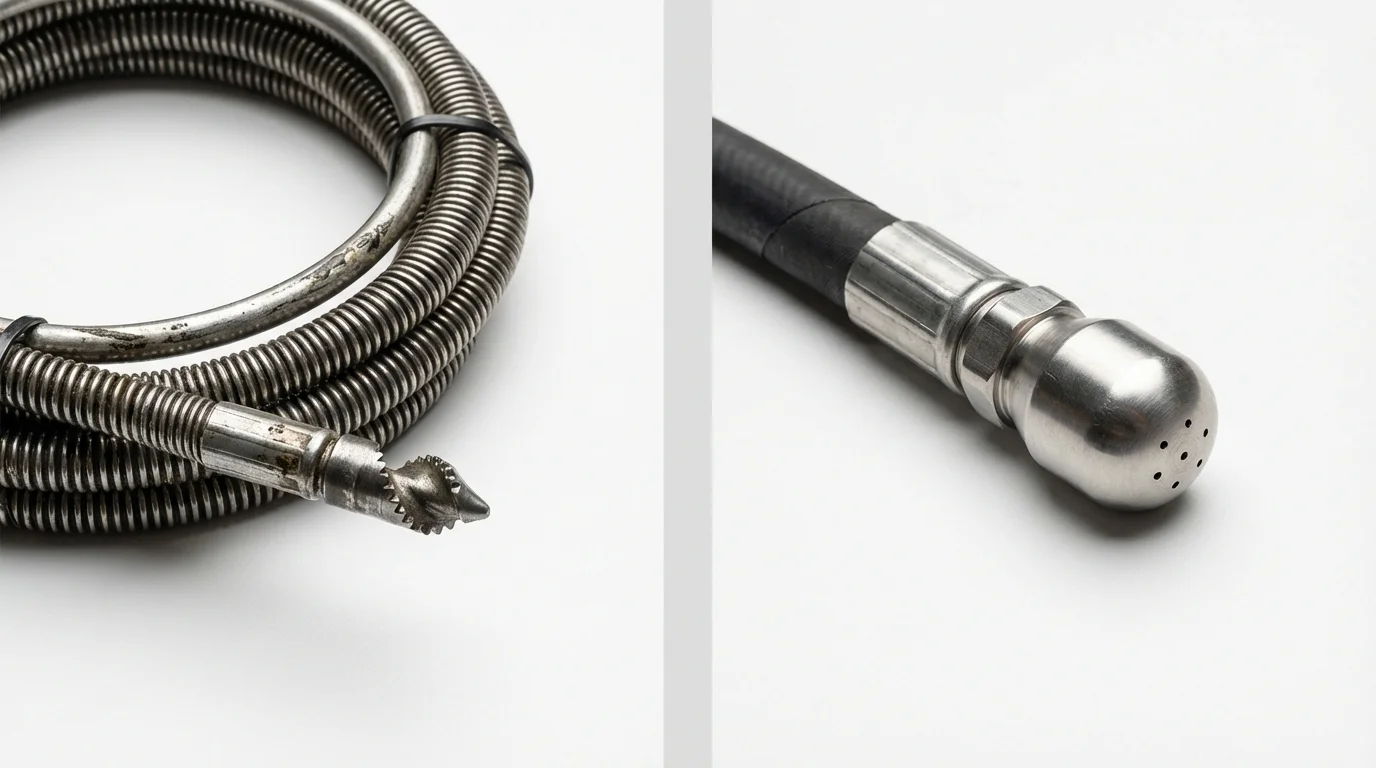 Drain snake cable and hydro jetting nozzle used for drain cleaning in Vandergrift, PA