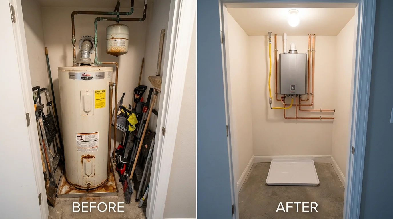 Tank water heater versus wall-mounted tankless unit comparison for Vandergrift, PA homeowners
