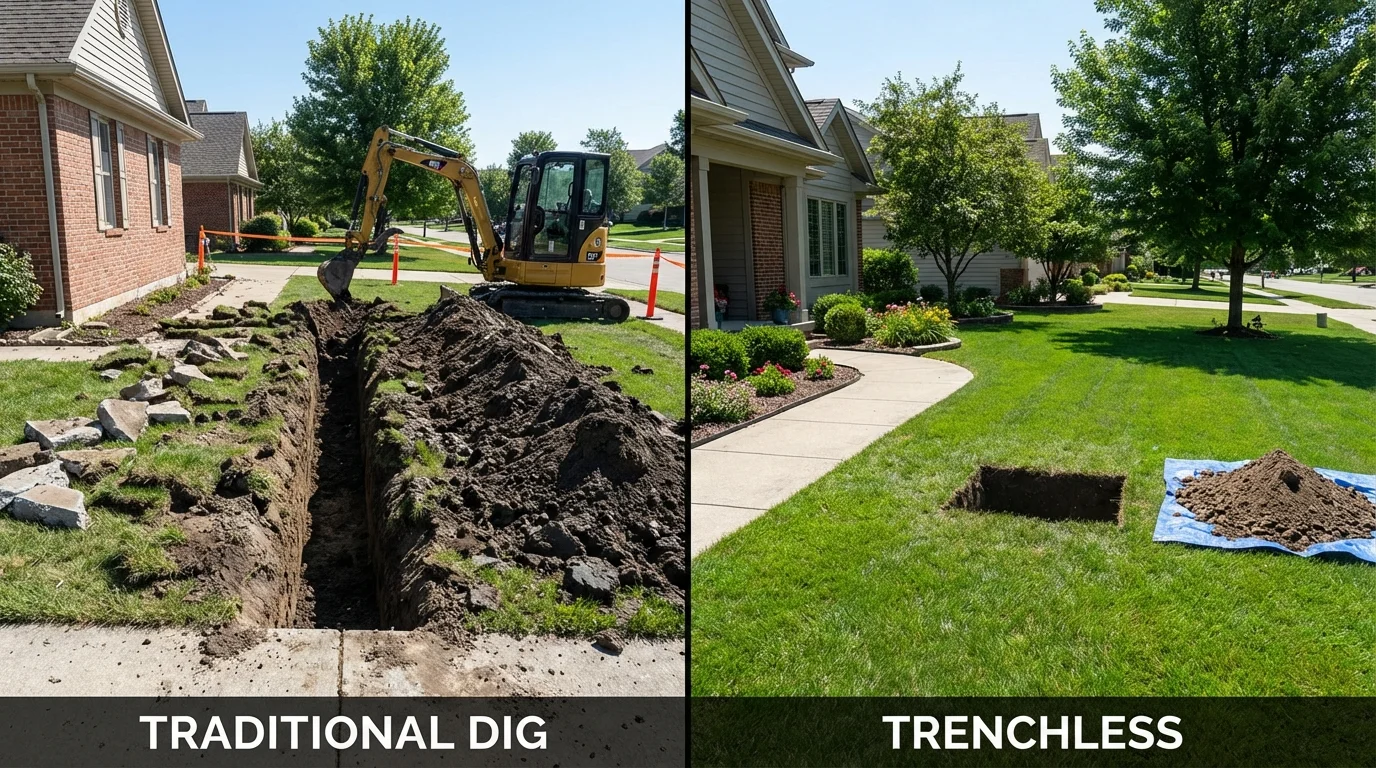 Trenchless sewer repair with minimal yard damage versus traditional excavation in Vandergrift, PA